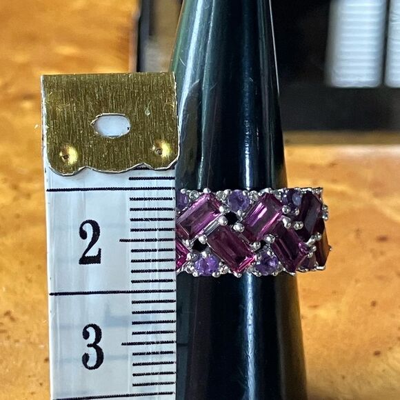 Natural Rhodolite Garnet Amethyst Sterling Silver Ring Size 7 - Picture 6 of 8